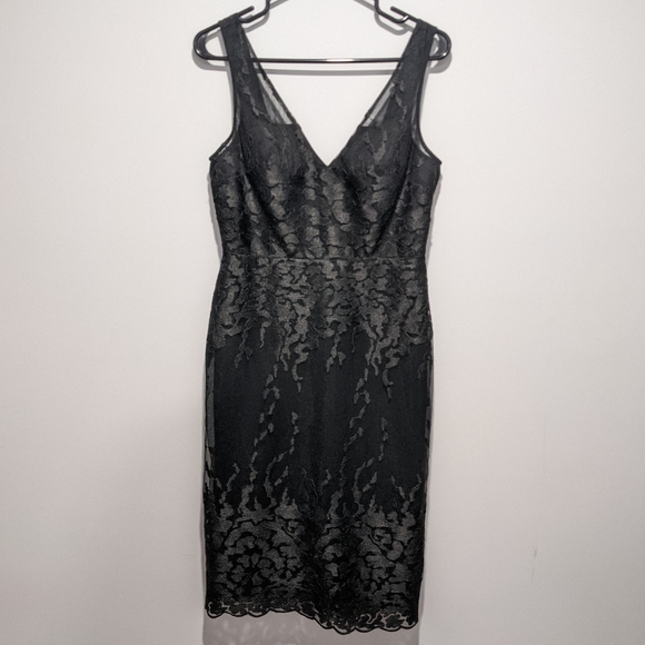 (4) Black Classic V-Neck Cocktail Dress - Picture 2 of 5